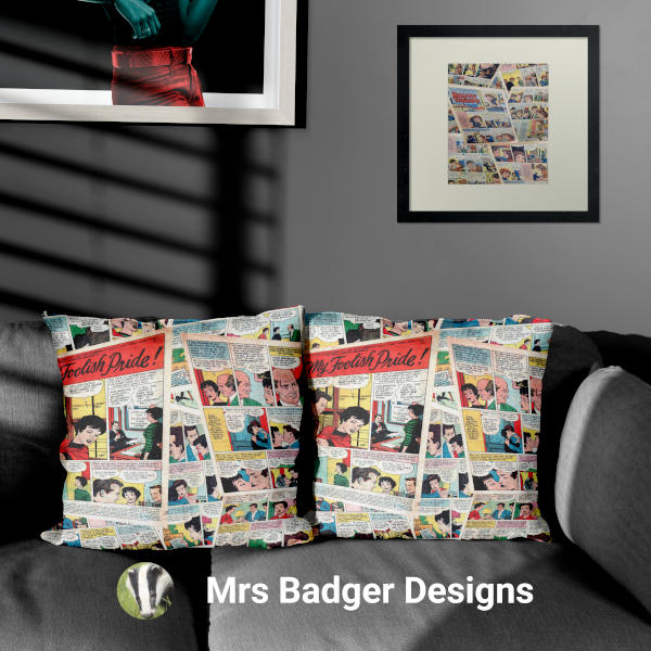 retro romance comic throw pillows