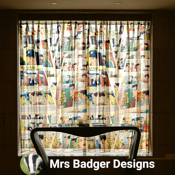 retro romance comic sheer curtains
