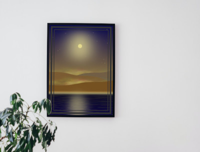 2d moon glow wall art in a modern urban office