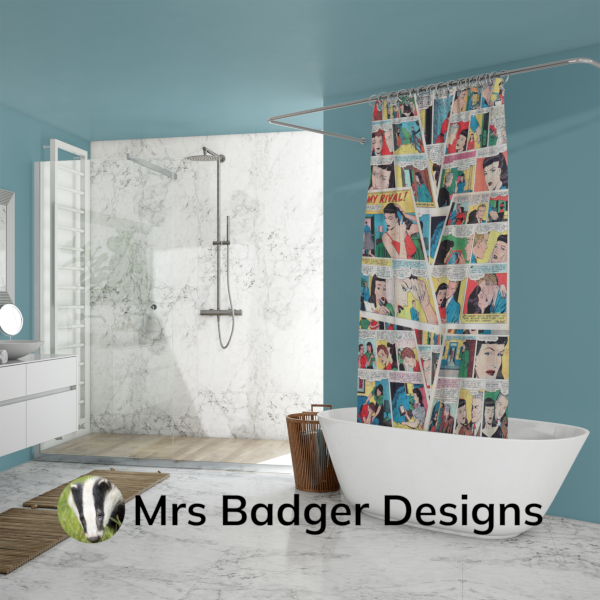 retro romance comic shower curtains