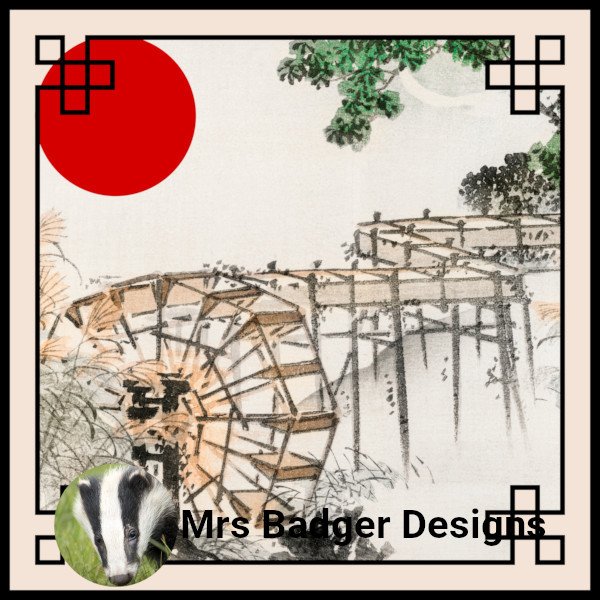 Japanese rural waterwheel Kono Bairei mrs badger designs