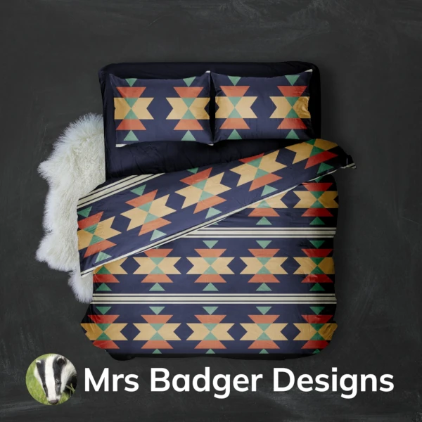 bedding aztec blue geometric design mrs badger designs
