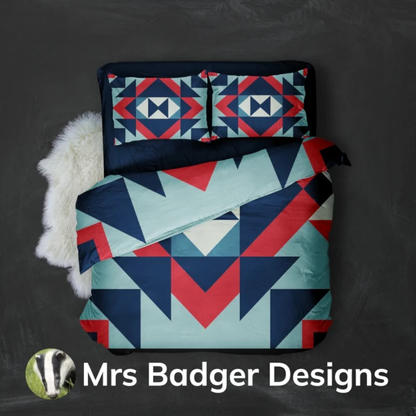 bedding red blue geometric hourglass design mrs badger designs