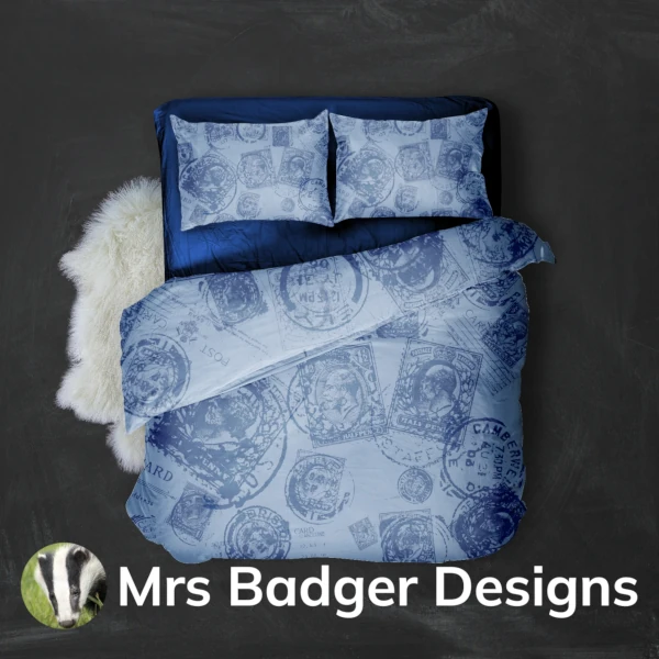 bedding contemporary art vintage uk stamps blue 