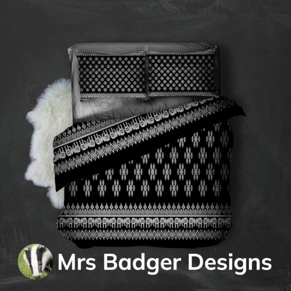 bedding black silver thai silk pattern design mrs badger designs