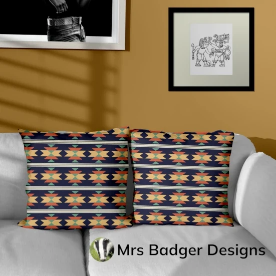 bedding aztec blue geometric design mrs badger designs