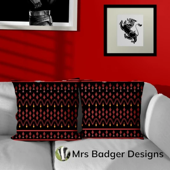 red black designer personalized custom thai silk throw pillow