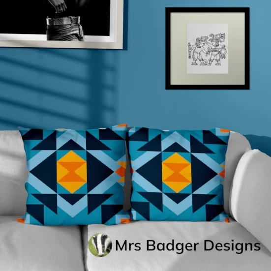 shower blue curtain geometric hourglass design mrs badger designs