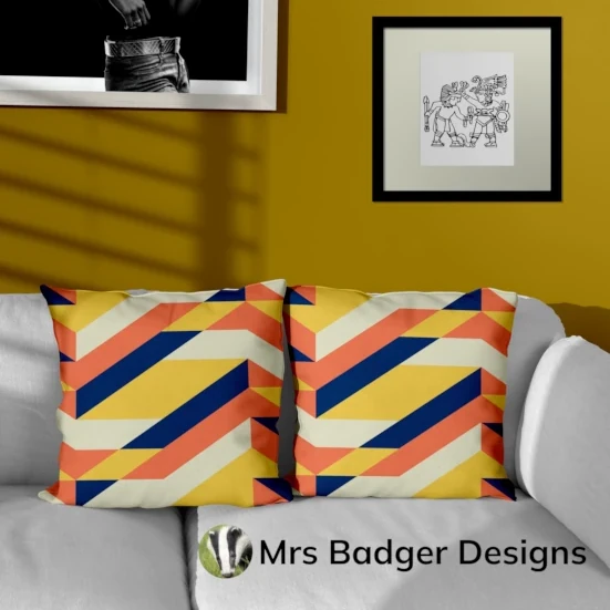 bedding geometric orange yellow blue mountains design mrs badger designs