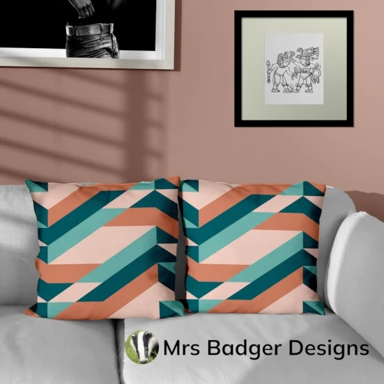 bedding geometric teal green brown mountains design mrs badger designs