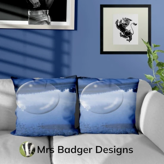 throw pillow cushion contemporary art crystal ball thailand blue