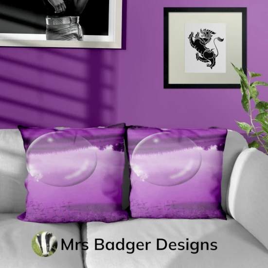 Contemporary throw pillow of crystal ball in purple purple designer personalized custom crystal ball throw pillow