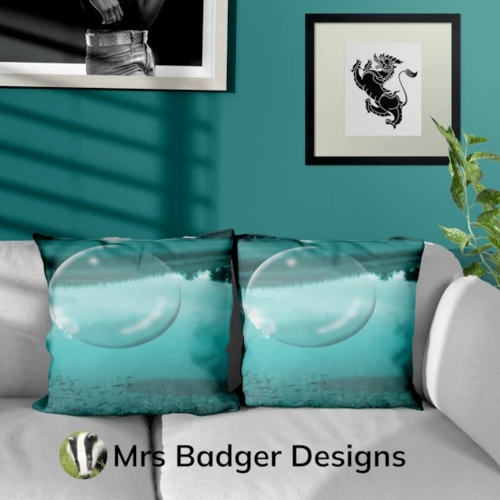 throw pillow cushion contemporary art crystal ball thailand teal 