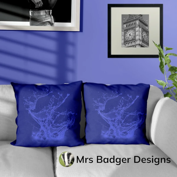 throw pillow cushion contemporary art water splash dark blue
