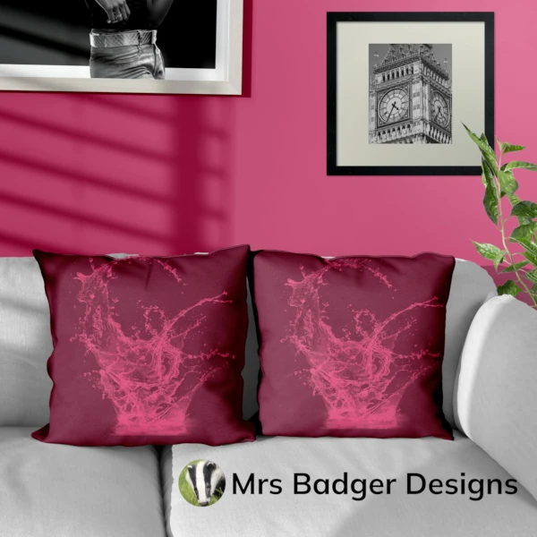 throw pillow cushion contemporary art water splash dark crimson