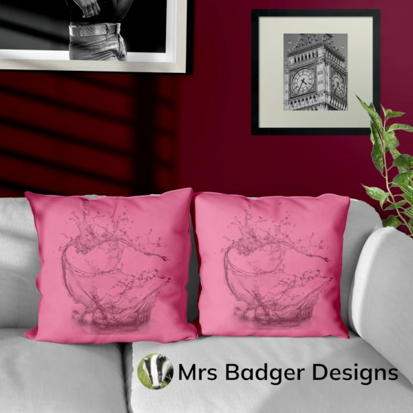 throw pillow cushion contemporary art water splash light crimson