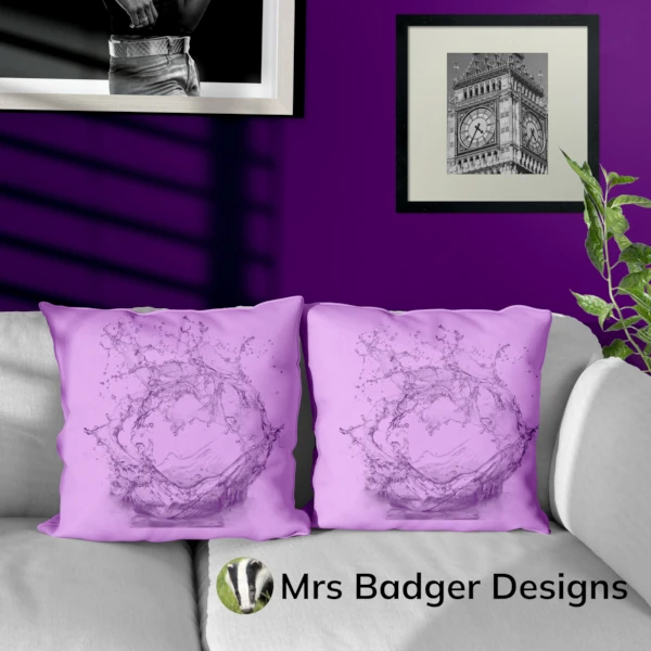 throw pillow cushion contemporary art water splash light purple