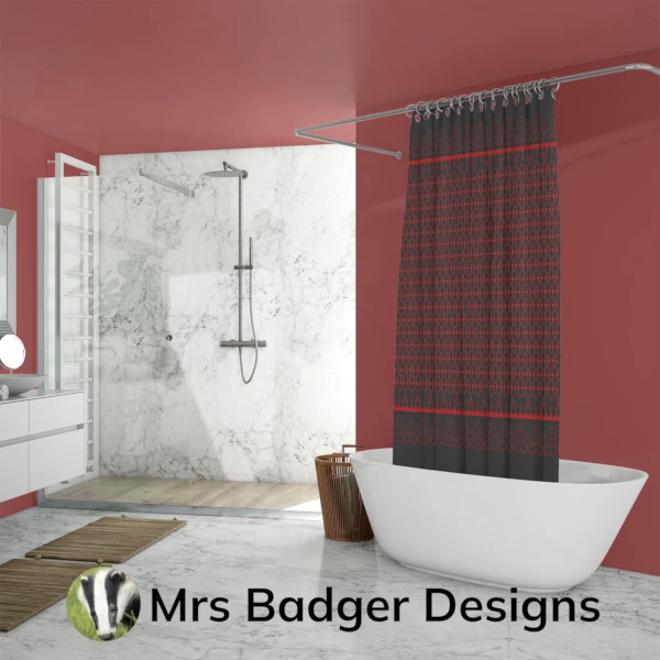 shower curtain black red thai silk pattern design mrs badger designs