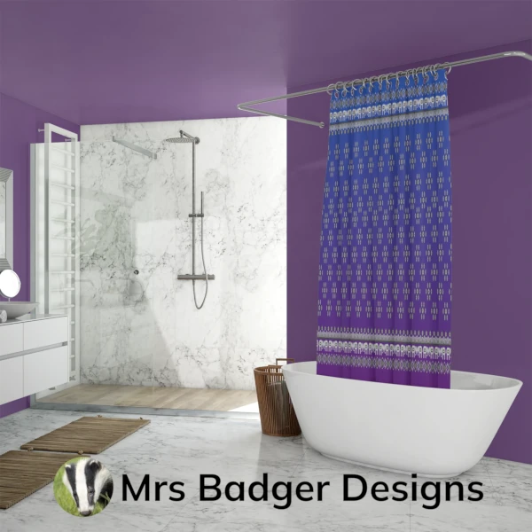 shower curtain blue purple thai silk pattern design mrs badger designs
