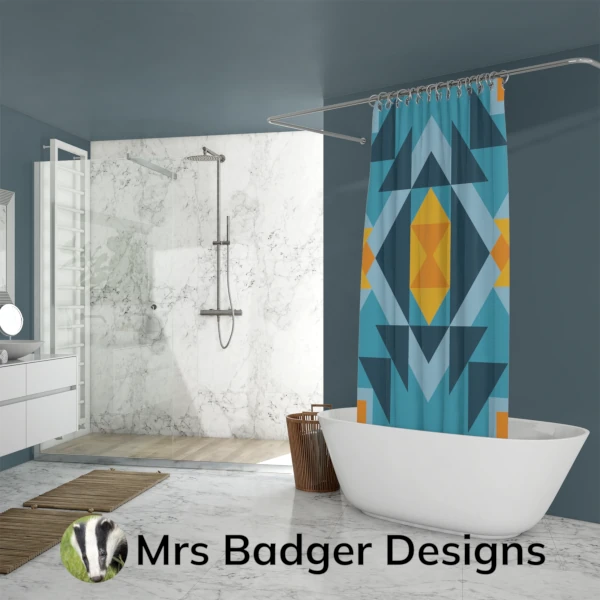 shower blue curtain geometric hourglass design mrs badger designs