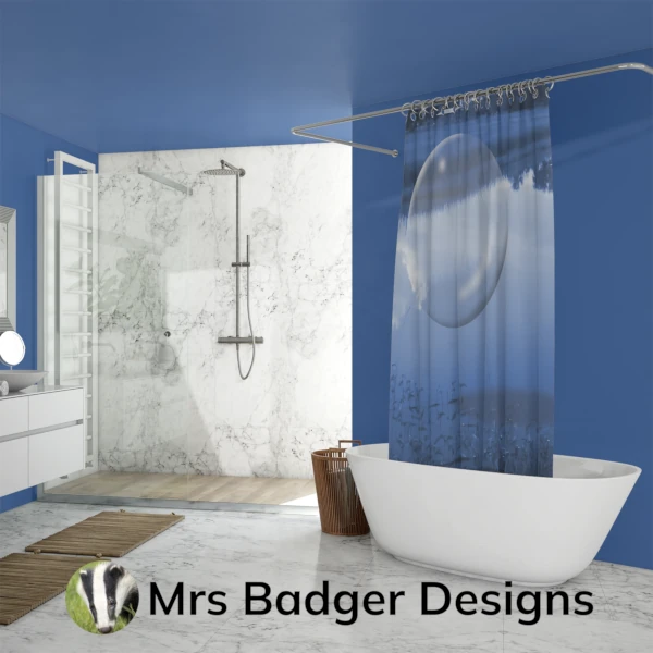 shower curtain contemporary art crystal ball thailand blue