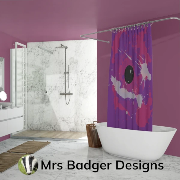 shower curtain purple crimson splattered paint