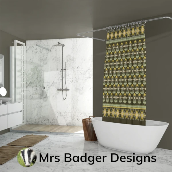 shower curtain yellow thai silk pattern design mrs badger designs