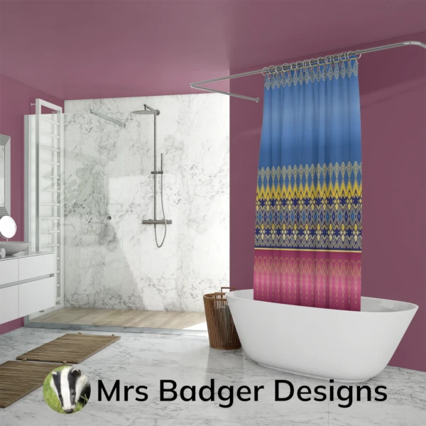 shower curtain blue thai silk pattern design mrs badger designs