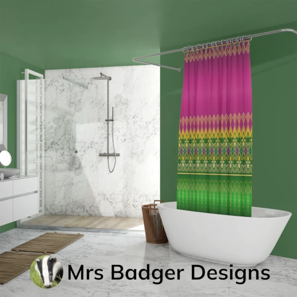 shower curtain pink thai silk pattern design mrs badger designs