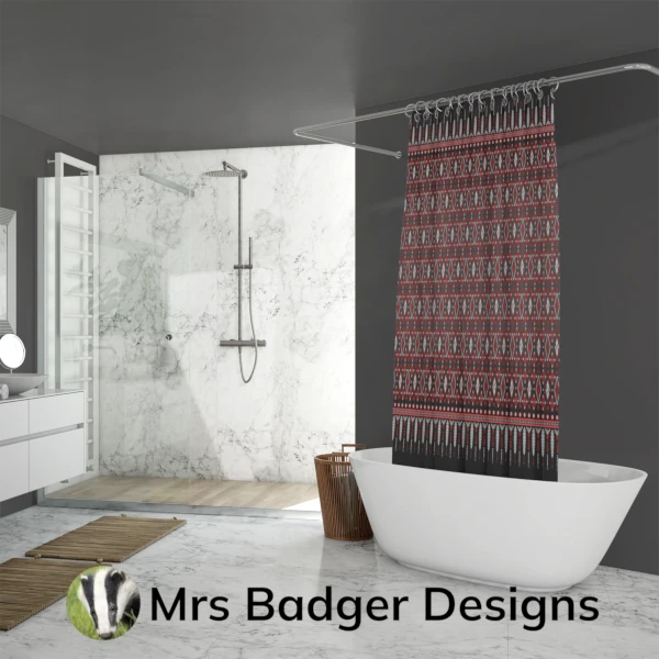 shower curtain black red thai silk pattern design mrs badger designs