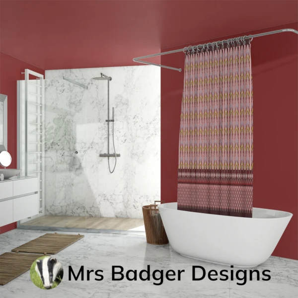 shower curtain black red thai silk pattern design mrs badger designs