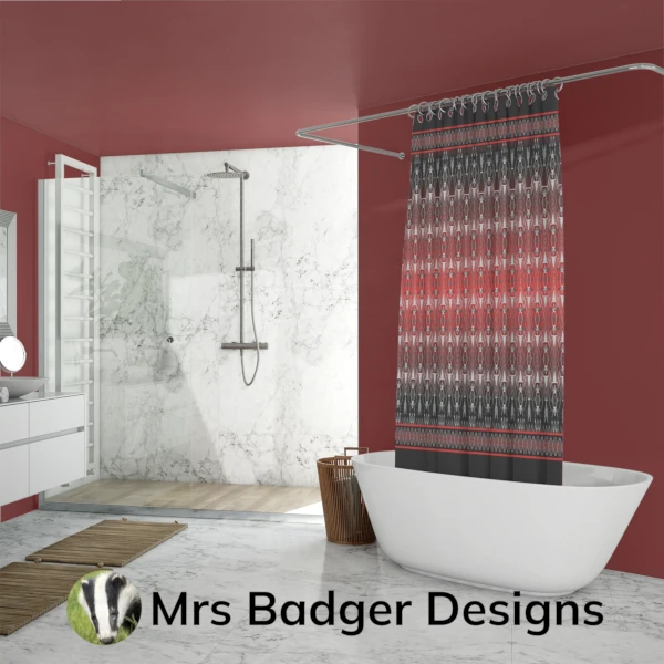 shower curtain fishing red thai silk pattern design mrs badger designs