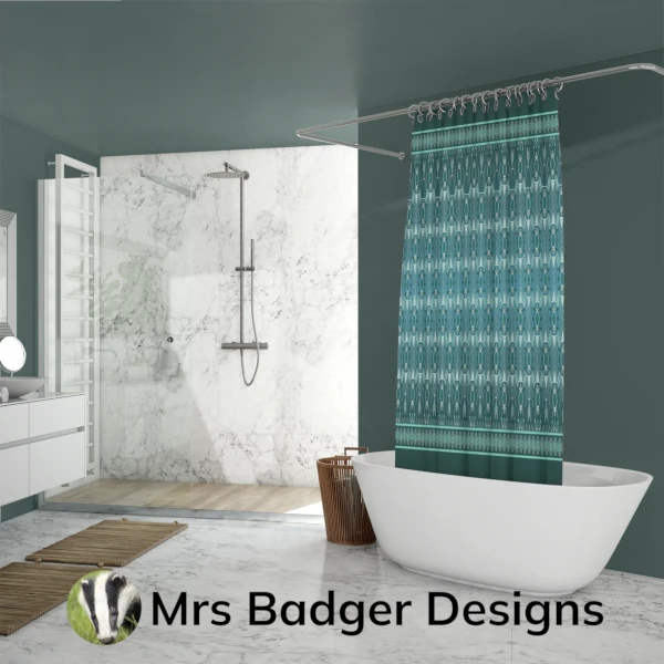 shower curtain fishing teal thai silk pattern design mrs badger designs