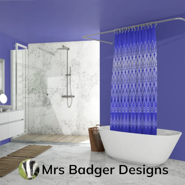 shower curtain blue deer thai silk pattern design mrs badger designs