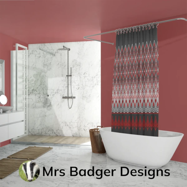 shower curtain red deer thai silk pattern design mrs badger designs