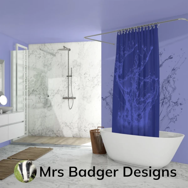 shower curtain contemporary art water splash dark blue