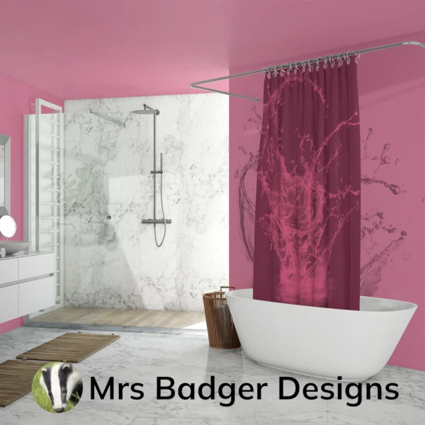 shower curtain contemporary art water splash dark crimson