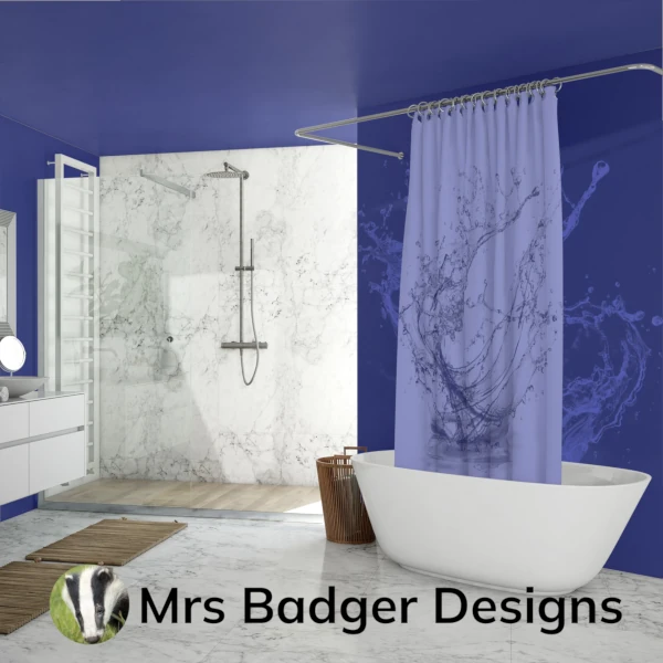 shower curtain contemporary art water splash light blue 