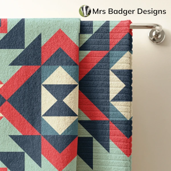 bedding red blue geometric hourglass design mrs badger designs