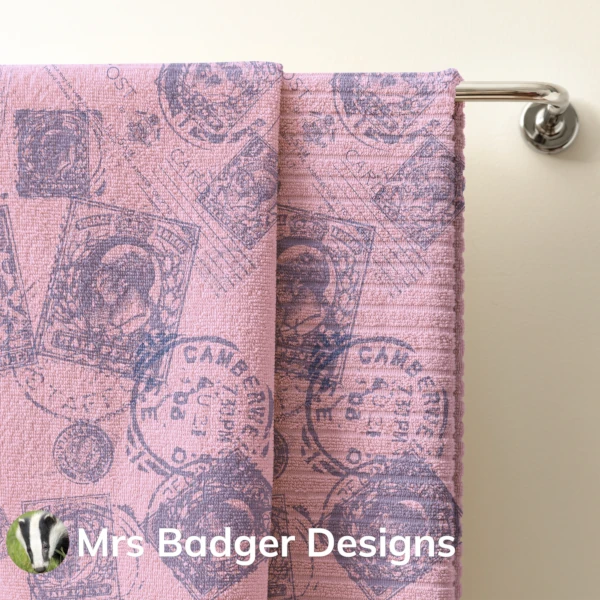 towel contemporary art vintage uk stamps purple 