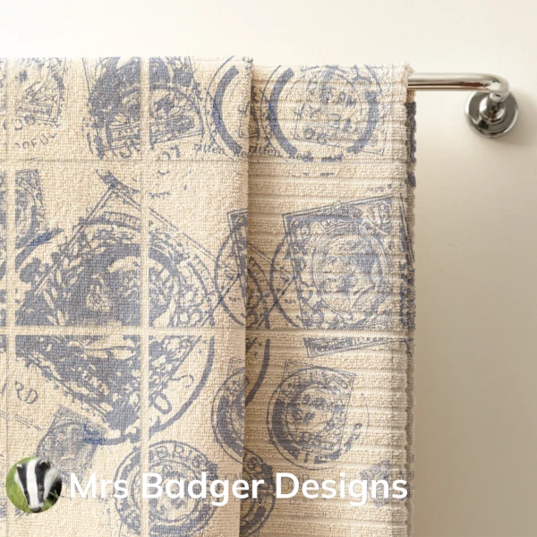 towel contemporary art vintage uk stamps beige 
