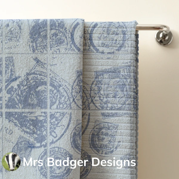 towel contemporary art vintage uk stamps blue 