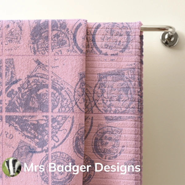 towel contemporary art vintage uk stamps purple 