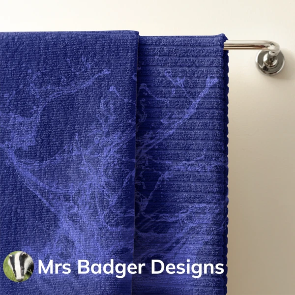 towel contemporary art water splash dark blue